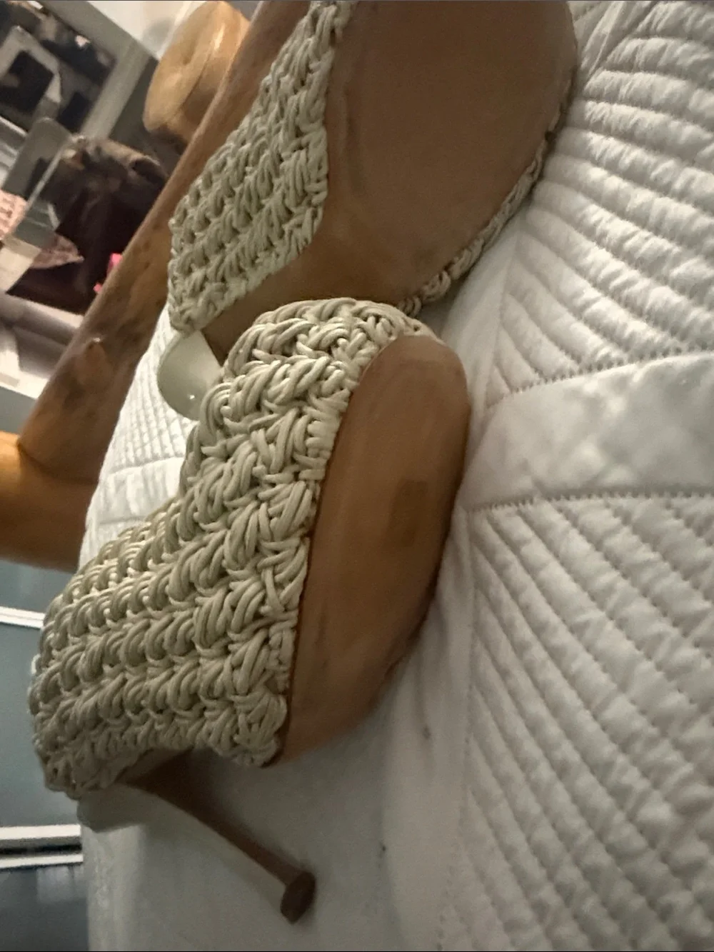 Bottega Veneta Braided Knit Stiletto Mules in Sage Green
